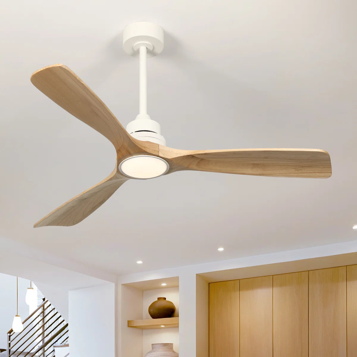 Karlena 52'' Modern Farmhouse Dimmable Ceiling Fan with LED Lights and Remote Control 3 Colors 6 Speeds Reversible Noiseless DC Motor