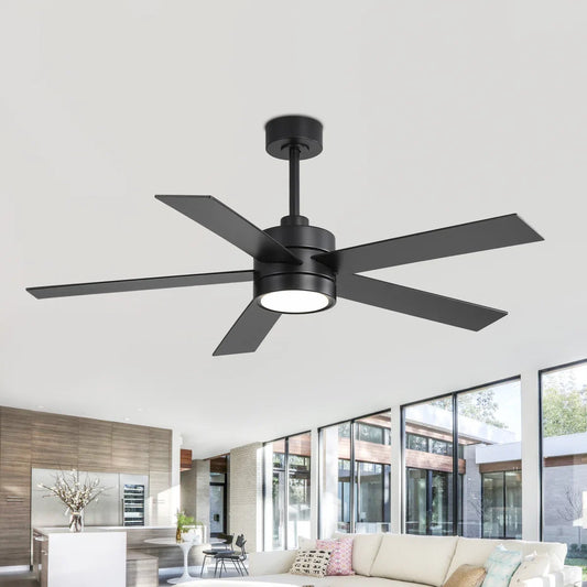Beil 52/65 inch Large Modern Ceiling Fan with Light Kit and Remote Control, 3 LED Colors, 6 Speed Noiseless DC Motor, 5 Plywood Blades, for Indoor/Covered Outdoor Use