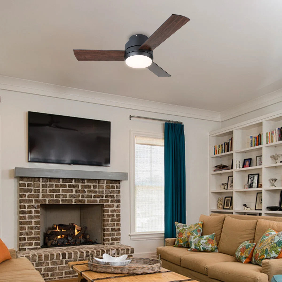 Arielmarie 42'' 3 - Blade Large Indooor Ceiling Fan With Light Kit and Remote, 3 LED Colors, 6 Speed Noiseless DC Motor, Timer