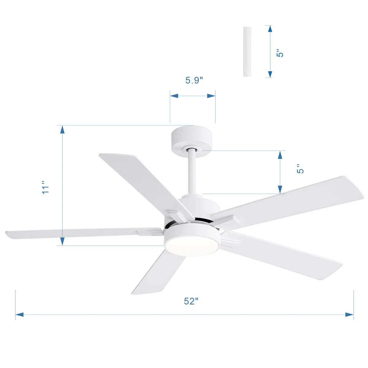 Rolanda 52" 5-inch Downrod Mount Ceiling Fan with Light Kit and Remote Control