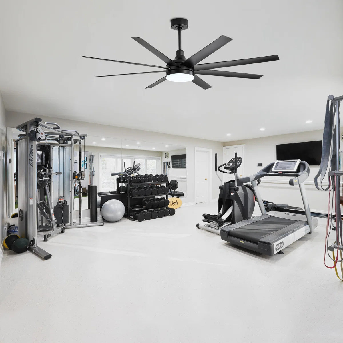 Jamii-Leigh 65/72/84 inch Large Indoor/Covered Outdoor Modern Ceiling Fan with Led Lights and Remote, 6-Speed, Reversible Quiet DC Motor, Timer, 8-ABS-Blade