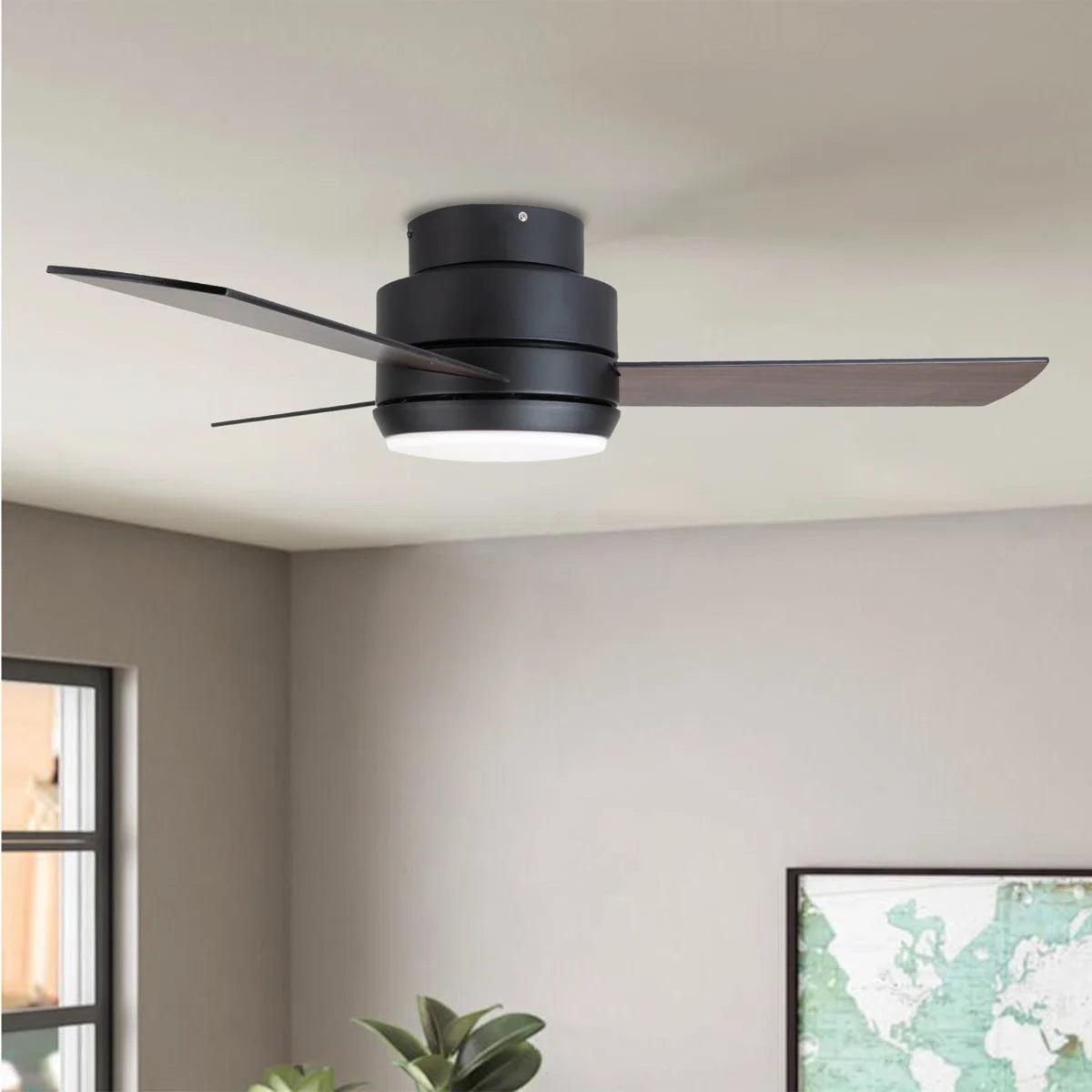 Arielmarie 42'' 3 - Blade Large Indooor Ceiling Fan With Light Kit and Remote, 3 LED Colors, 6 Speed Noiseless DC Motor, Timer