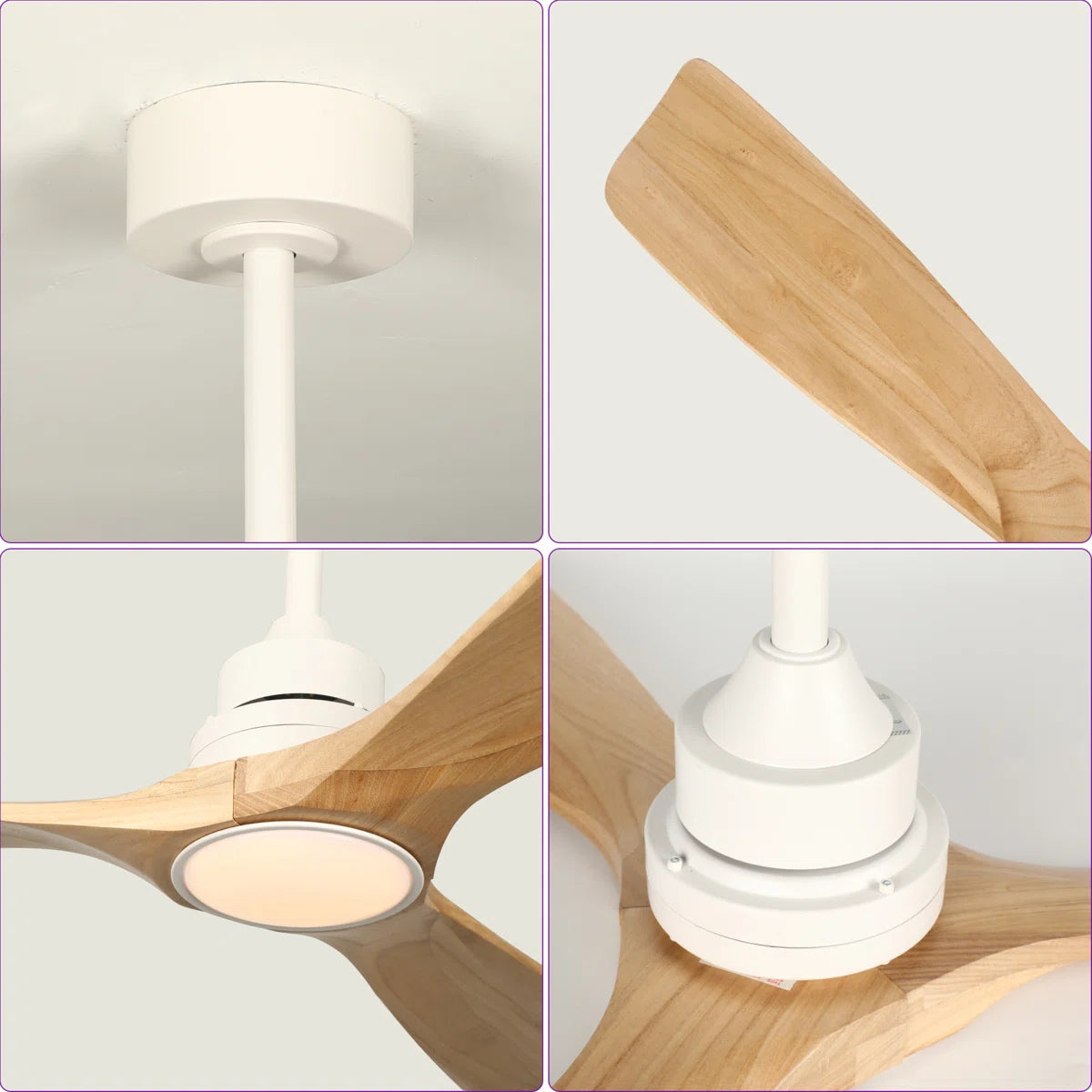 Karlena 52'' Modern Farmhouse Dimmable Ceiling Fan with LED Lights and Remote Control 3 Colors 6 Speeds Reversible Noiseless DC Motor