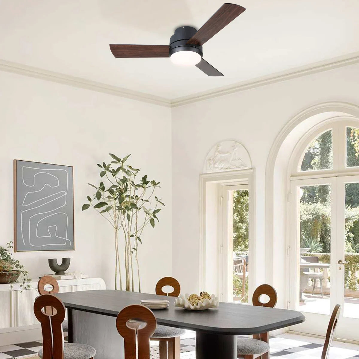 Arielmarie 42'' 3 - Blade Large Indooor Ceiling Fan With Light Kit and Remote, 3 LED Colors, 6 Speed Noiseless DC Motor, Timer